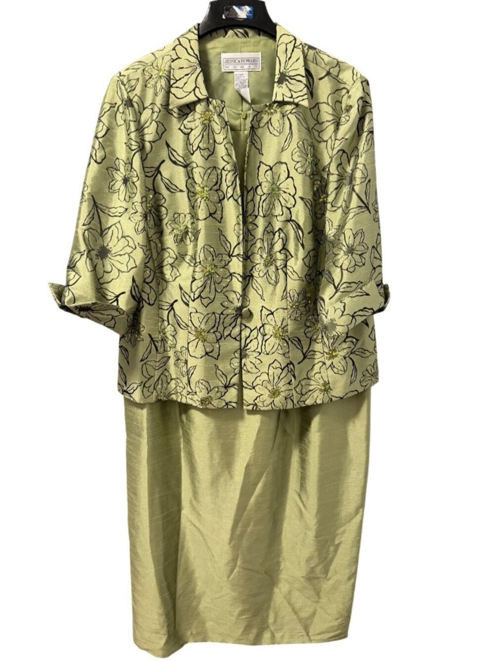 Jessica Howard Womans 2-Piece Set Size 18 Floral Embroidered Jacket & Dress Set